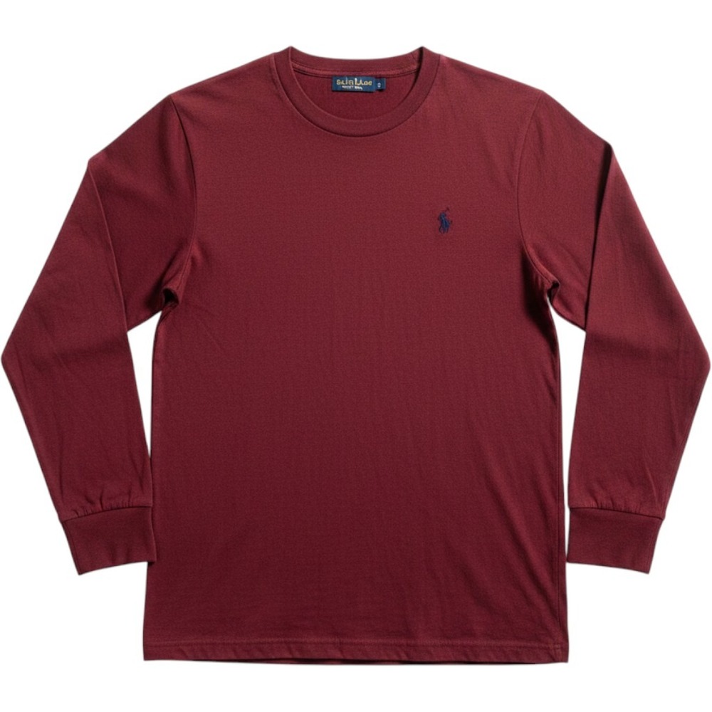 Polo Ralph Lauren Mens Custom Slim Fit Long Sleeve T-Shirt Burgundy Red Size M